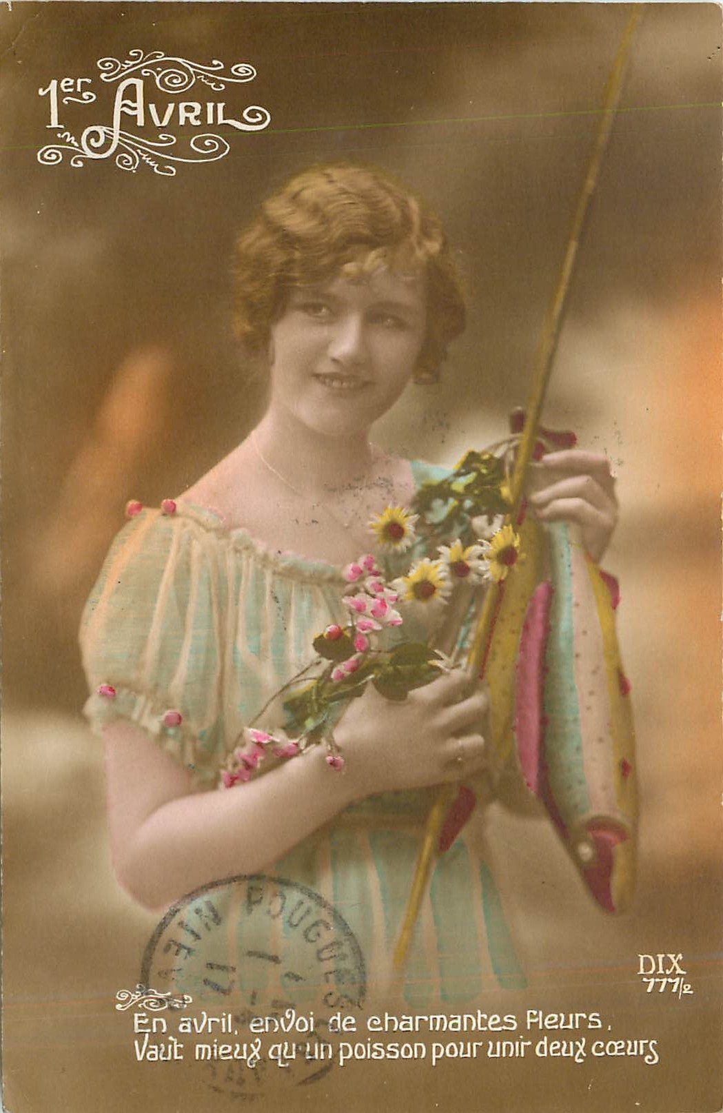 CPA 1er Avril en avril envoi de charmantes fleurs vaut mieux qu un poisson pour unir deux coeurs 