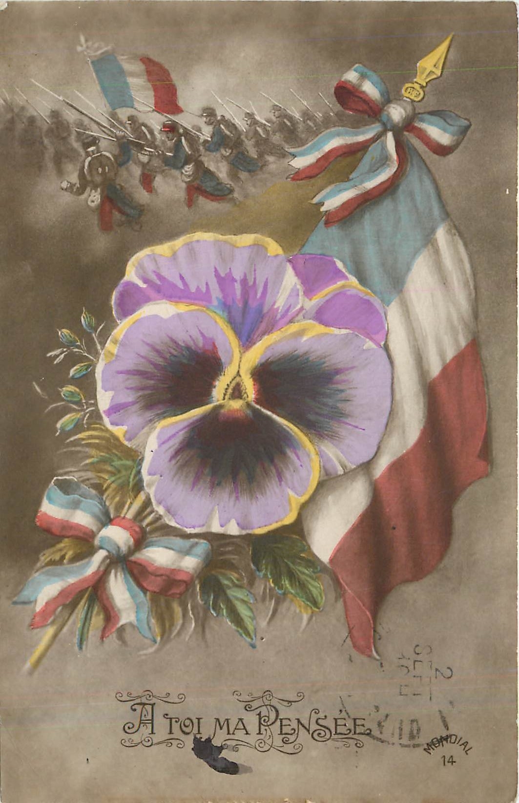 CPA A toi ma pensee Drapeau Militaria