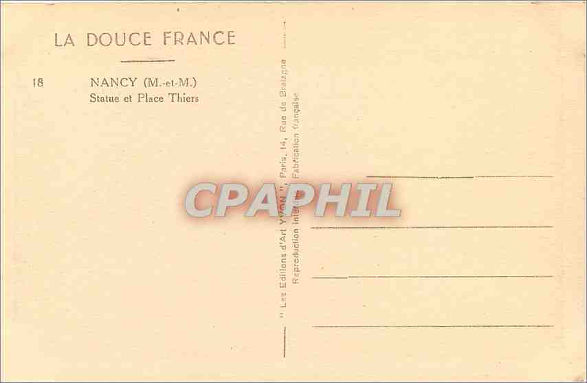 CPA La Douce France Nancy M et M statue et place Thiers  — Rückseite
