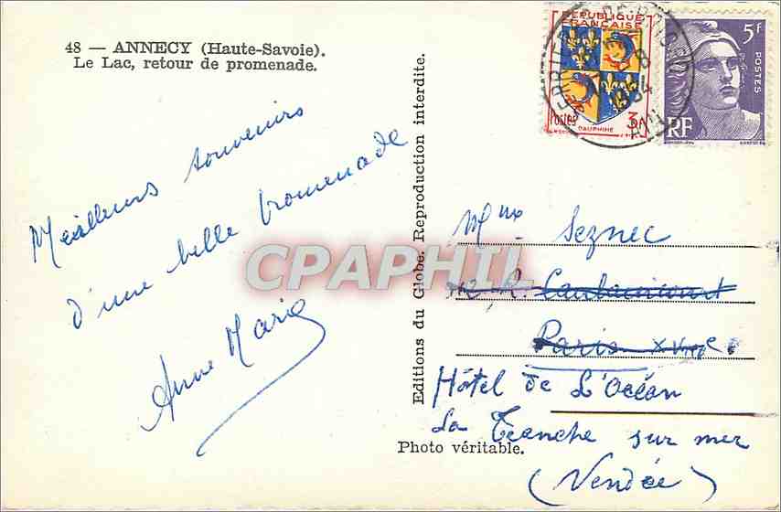 Annecey (Haute-Savoie) — Le Lac, retour de promenade — Éditions du Globe — Verso