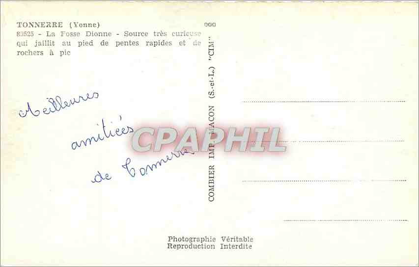 CPM Tonnerre Yonne la fosse Dionne Source tres curieuse qui au pied pentes rapides et de rochers a p — Back