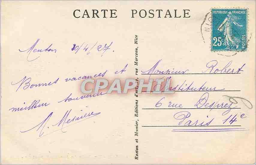 CPA Nice Un coin du Jardin Albert Ier  — Rückseite