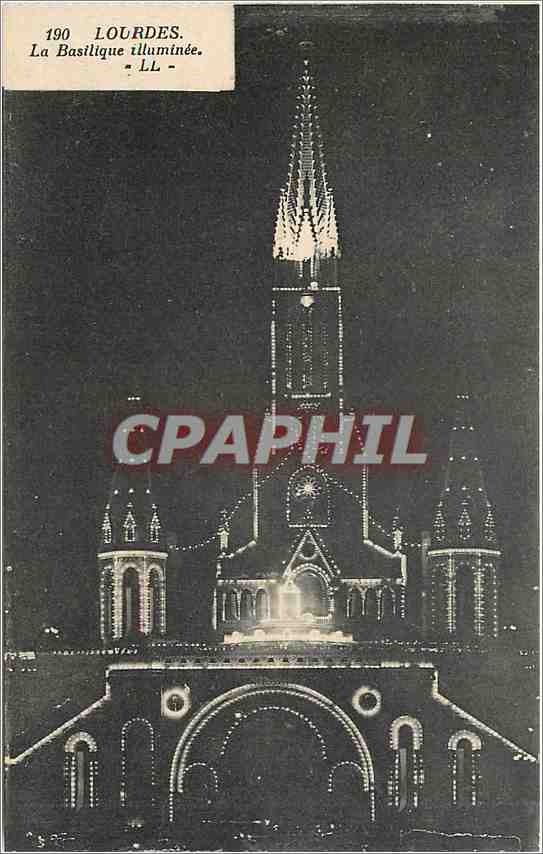 CPA Lourdes La Basilique illuminee 
