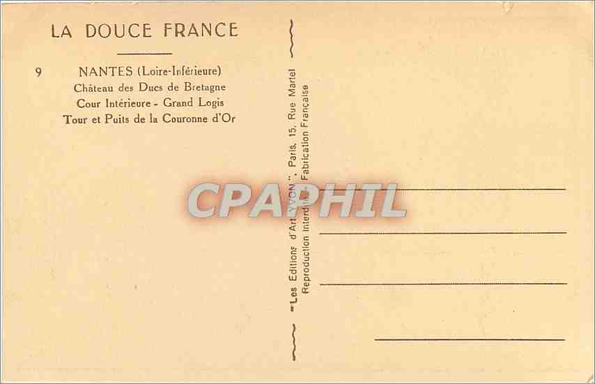 CPA La Douce France Nantes Loire Inferieure Chateau des Ducs de Bretagne Cour interieure grand logis — Rückseite