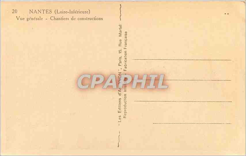 CPA Nantes Loire Inferieure vue generale Chantiers de constructions  — Rückseite