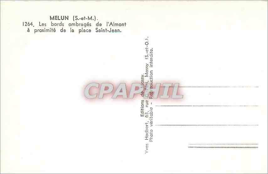 CPM Melun S et M les bords ombrages de l'Almont a proximite de la place Saint Jean  — Rückseite