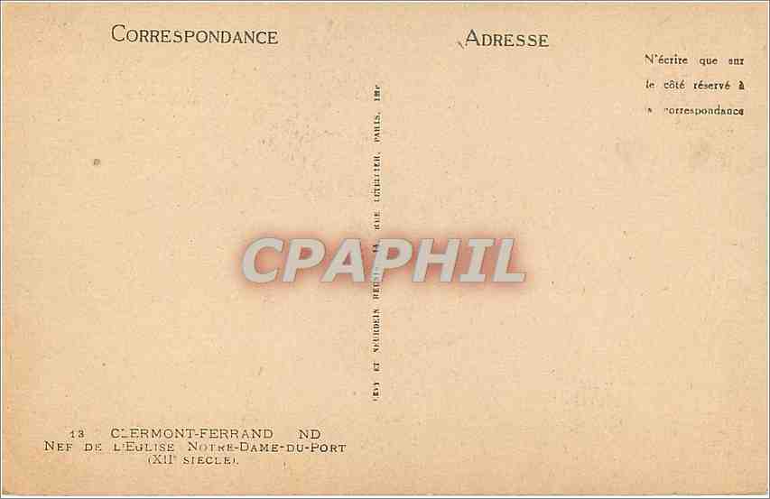 CPA Clermont Ferrand Nef de l'Eglise Notre Dame du Port XII siecle  — Rückseite
