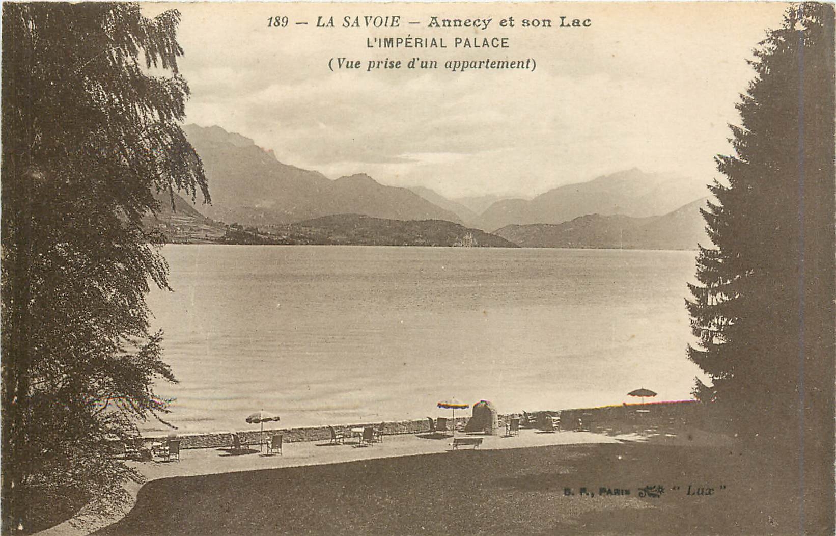 Annecy and its Lake — View taken from an apartment of the Imperial Palace — B. F., Paris, "Lux"
