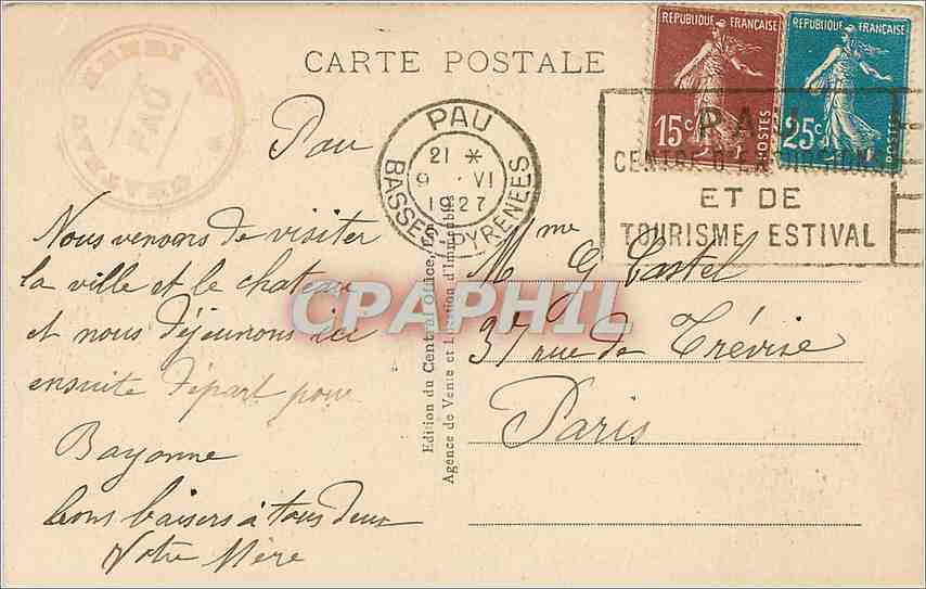 CPA Pau le chateau et la tour de la Monnaie  — Rückseite