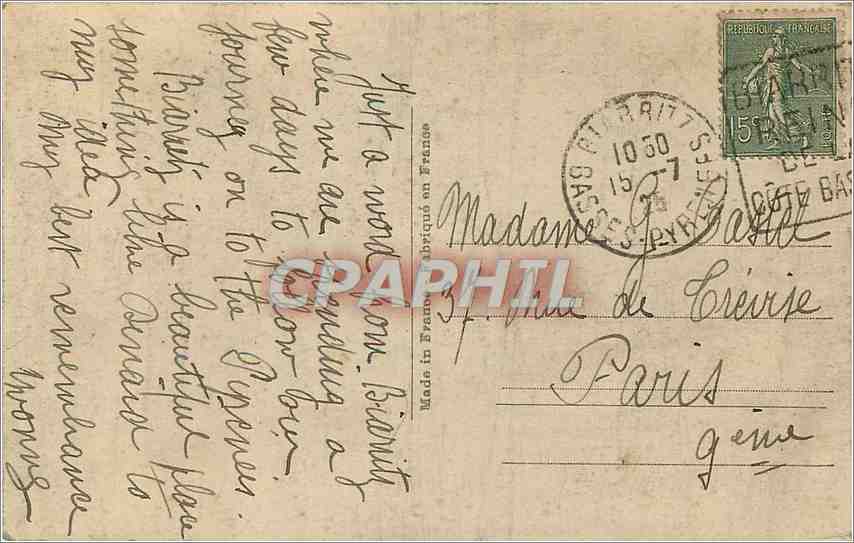 Biarritz - Le Casino Municipal — éditeur A.P. n°8 — Rückseite