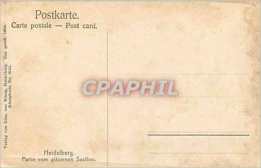 CPA Heidelberg Partie vom glasernen Saalbau  — Rückseite