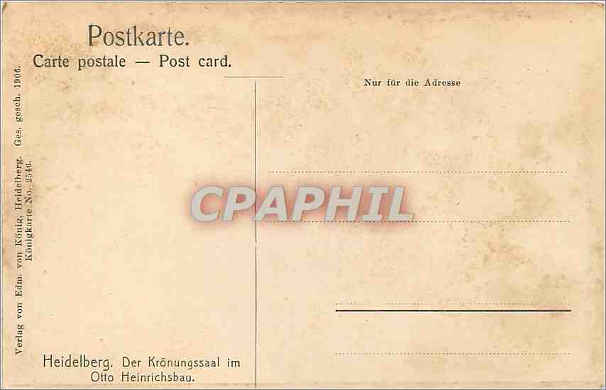 CPA Heidelberg Der Kronungssal im Otto Heinrichsbau  — Rückseite