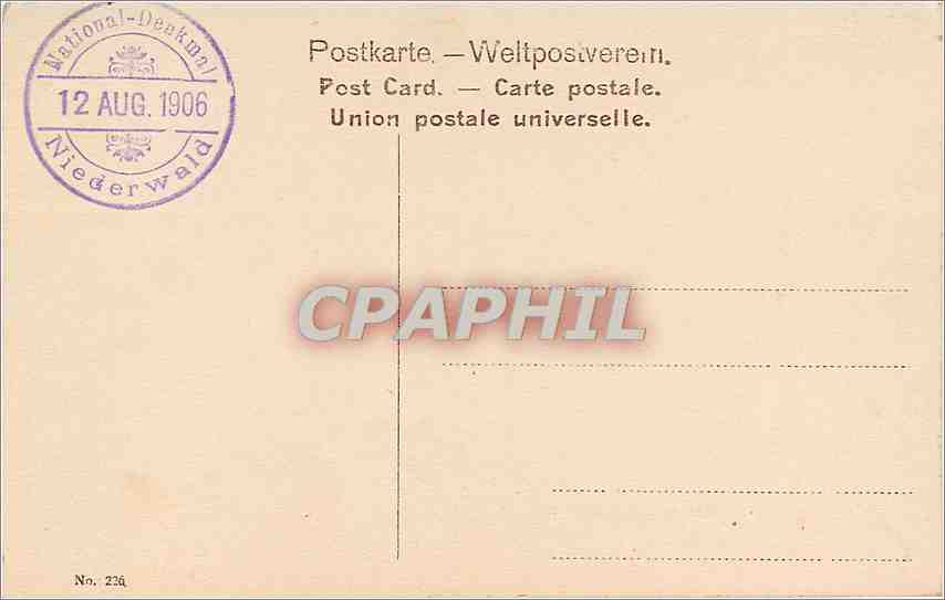 CPA Gruss vom Rhein National Denkmal auf dem Niederwald  — Rückseite