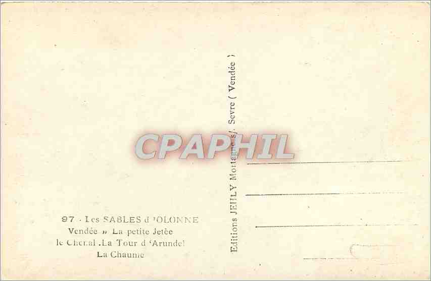 Les Sables d'Olonne — La petite jetée, La Tour d'Arunde — Éditions JEHLY — Back