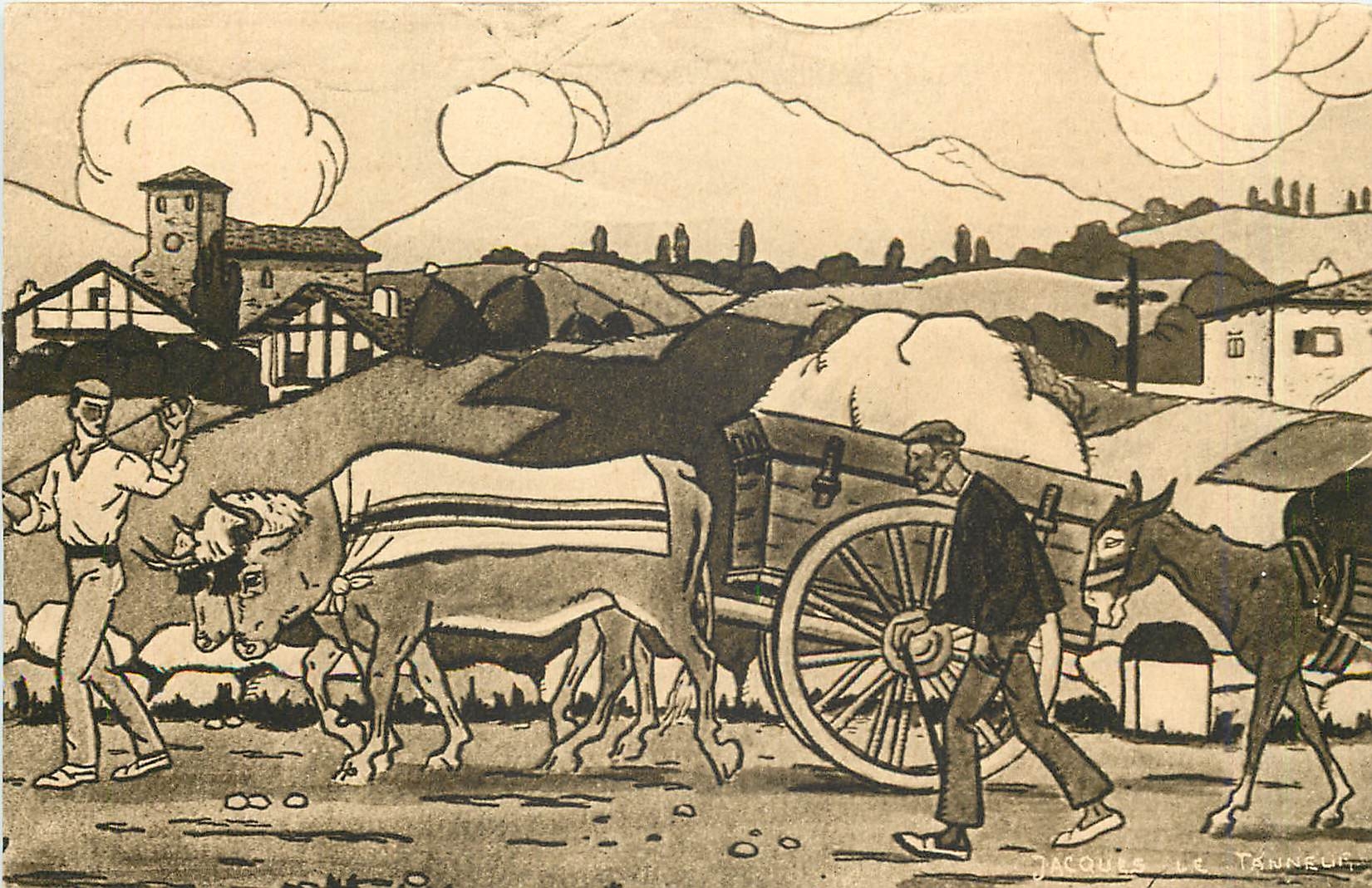 CPA Pays Basque sur la route d'apres une aquarelle de Jacques le Tanneur 