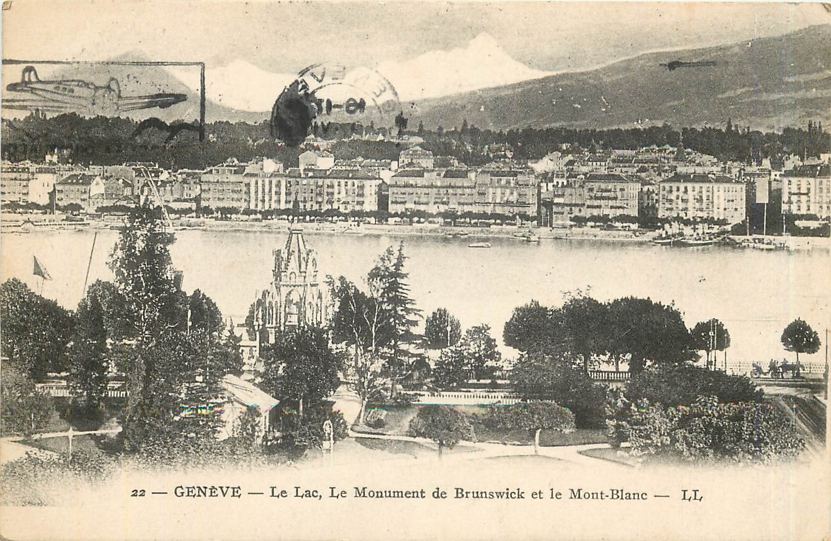 CPA Geneve le lac le monument de Brunswick et le Mont Blanc 
