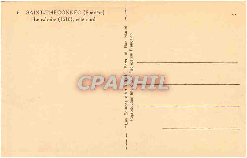 CPA Saint Thegonnec Finistere le calvaire cote nord  — Rückseite
