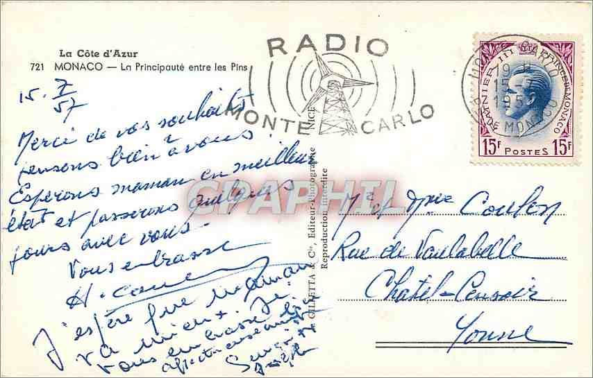 CPM La Cote d'Azur Monaco la principaute entre les pins  — Rückseite