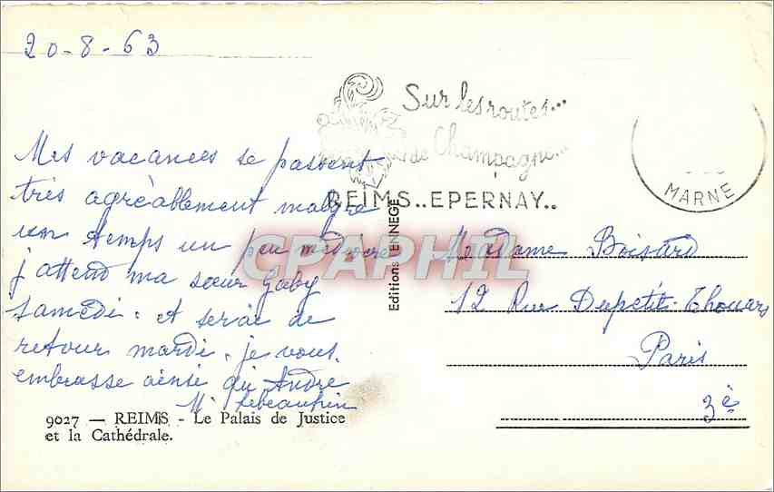 CPM Reims le palais de justice et la cathedrale  — Verso