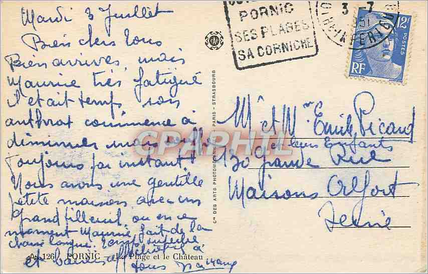 CPA Pornic Le plage et le chateau  — Verso