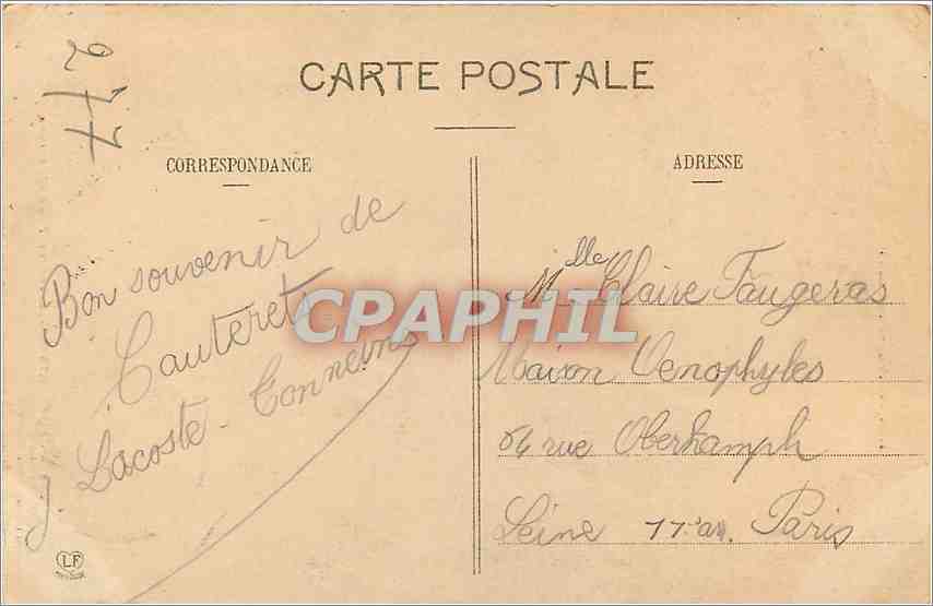 CPA Les Hautes Pyrenees Cauterets gouffre et pont d'Espagne  — Rückseite
