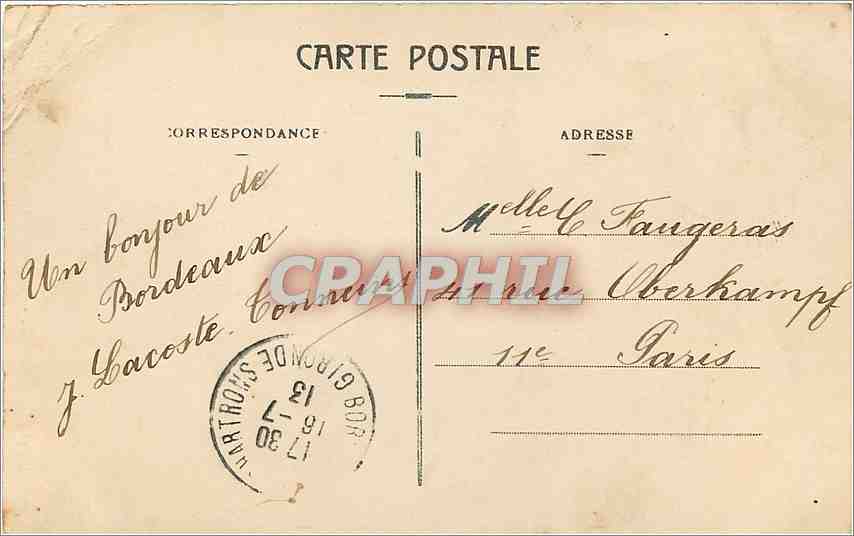 CPA Bordeaux le monument des Girondins  — Verso