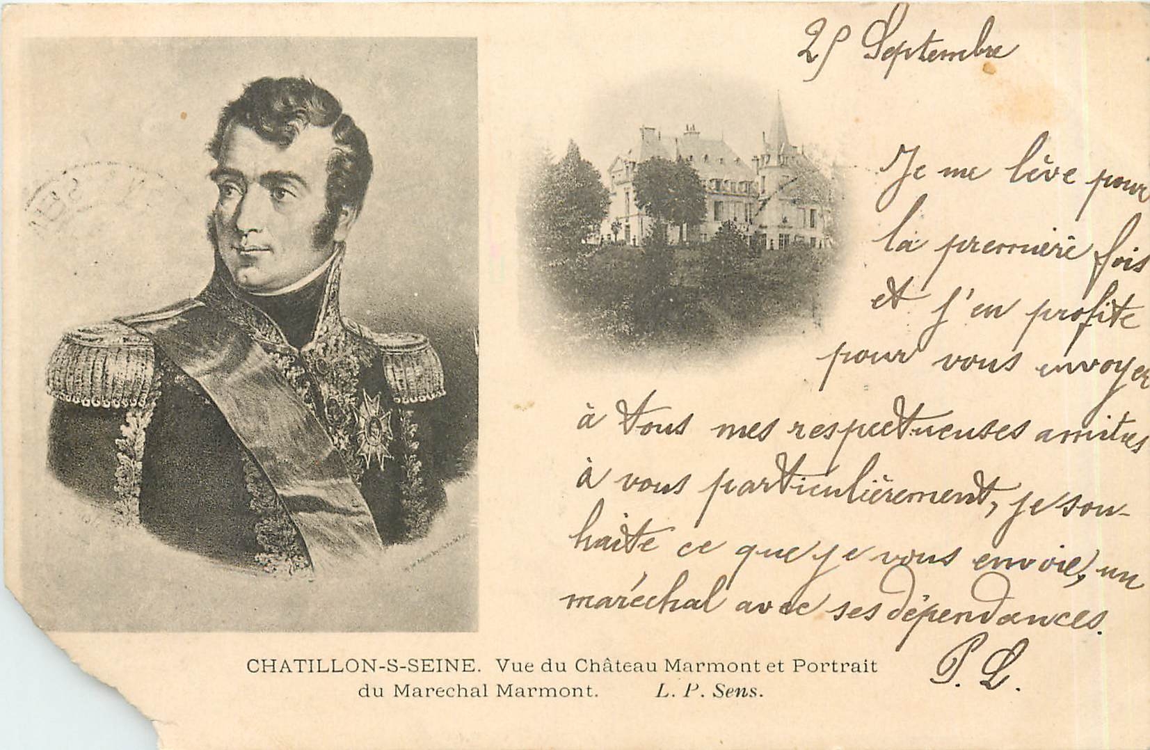 CPA Chatillon sur Seine vue du chateau Marmont et portrait du Marechal Marmont 