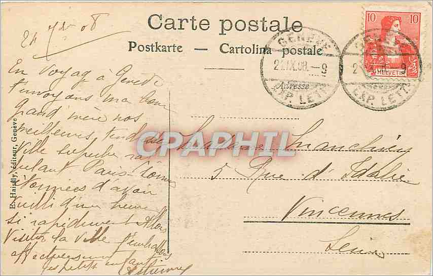 CPA Geneve et le mont Blanc  — Verso