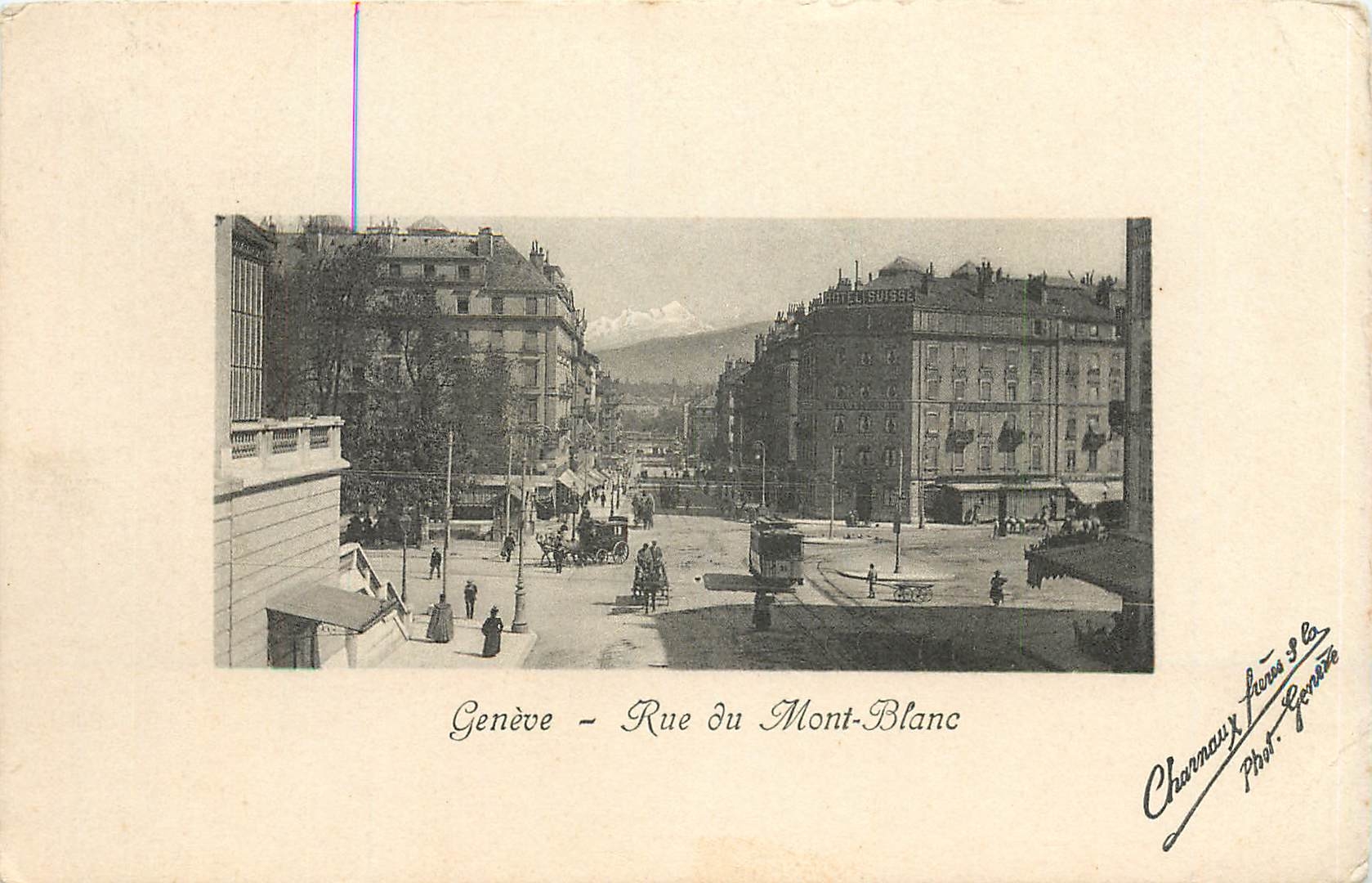 CPA Geneve rue du Mont Blanc Tramway