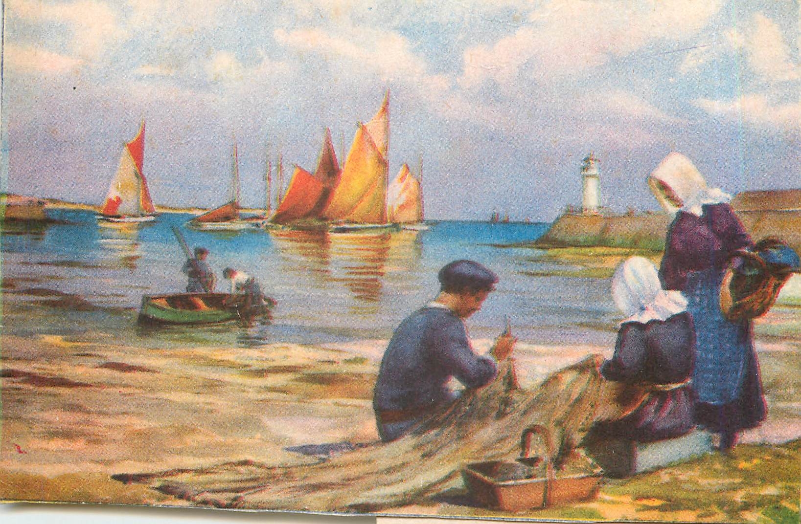 CPA Pecheur Pecheur Phare Bateau Publicite La Perlette Limonade pur sucre Cooche Saint-Simon