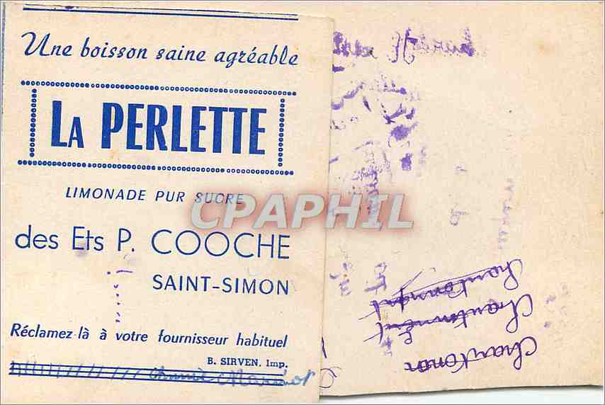 CPA Pecheur Pecheur Phare Bateau Publicite La Perlette Limonade pur sucre Cooche Saint-Simon — Rückseite