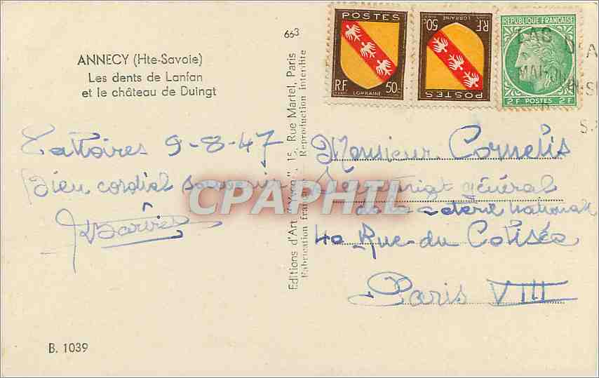 Les dents de Lanfon et le château de Duingt — Annecy (Haute-Savoie) — Éditions d'Art Marrel, Paris — Rückseite