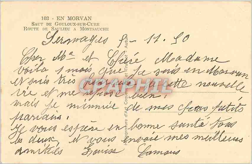 CPA En Morvan Saut de Gouloux sur Cure route de Saulieu a Montsauche  — Rückseite