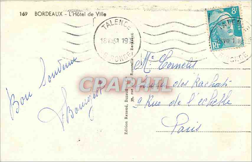 CPA Bordeaux l'Hotel de Ville  — Verso