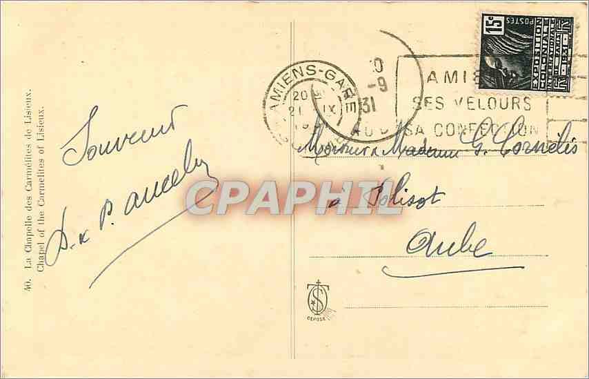 Intérieur de la chapelle des Carmélites de Lisieux — éditeur CEPOLIS, n°40 — Rückseite