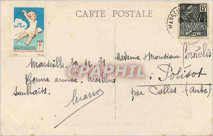 CPA Un coup de Mistral a Marseille Vignette Tuberculose — Verso