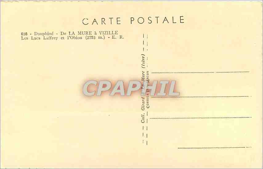Lacs Laffrey et l'Obiou — Dauphiné — Éditeur Girard & La Mure, n° 638 — Rückseite