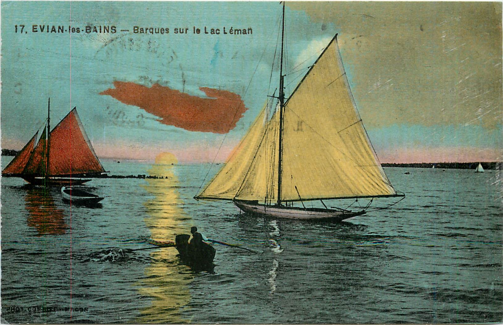CPA Evian les Bains Barques sur le Lac Leman Bateau