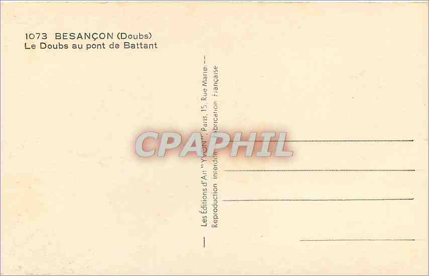 Besançon (Doubs) — Le Doubs au pont de Battant — Éditions d'Art 'Yvonn' — Rückseite