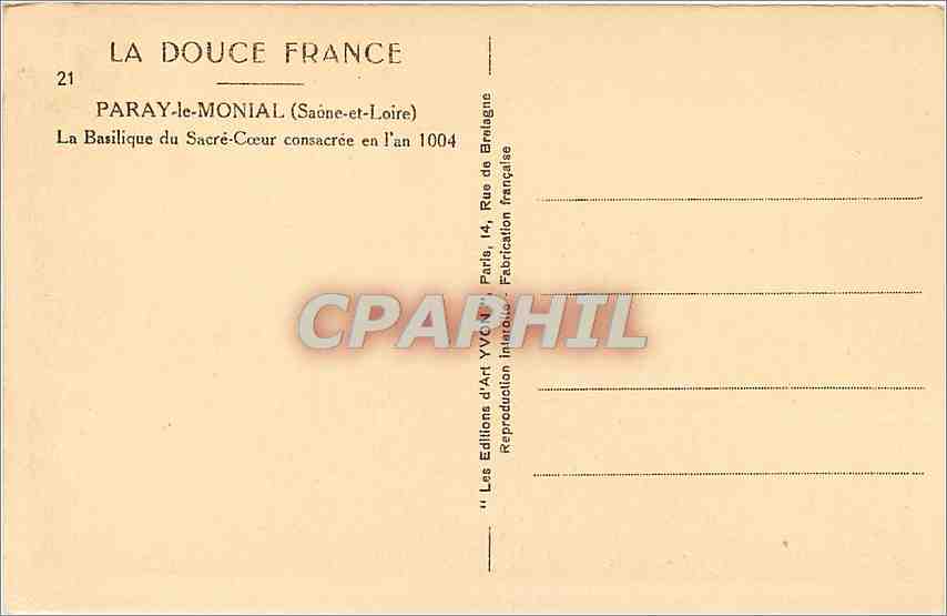 Paray-le-Monial — La Basilique du Sacré-Cœur — Éditions d'Art Yvon — Rückseite