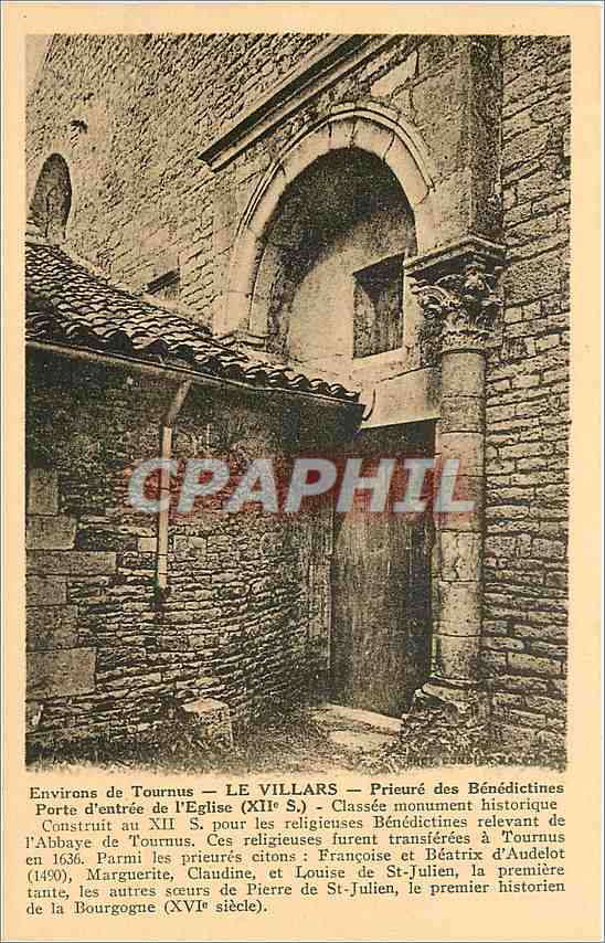 Environs de Tournus — LE VILLARS — Prieuré des Bénédictines — Porte d'entrée de l'Église (XIIe S.)