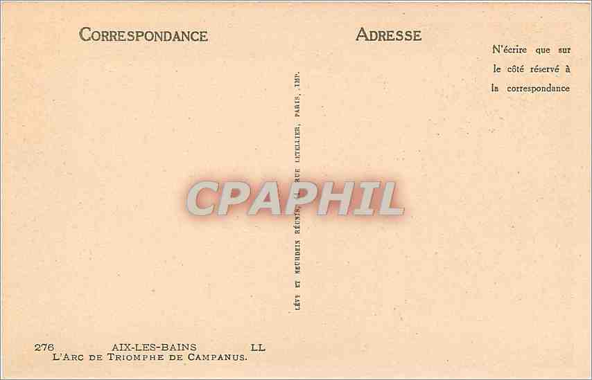 CPA Aix les Bains l'arc de Triomphe de Campanus  — Verso