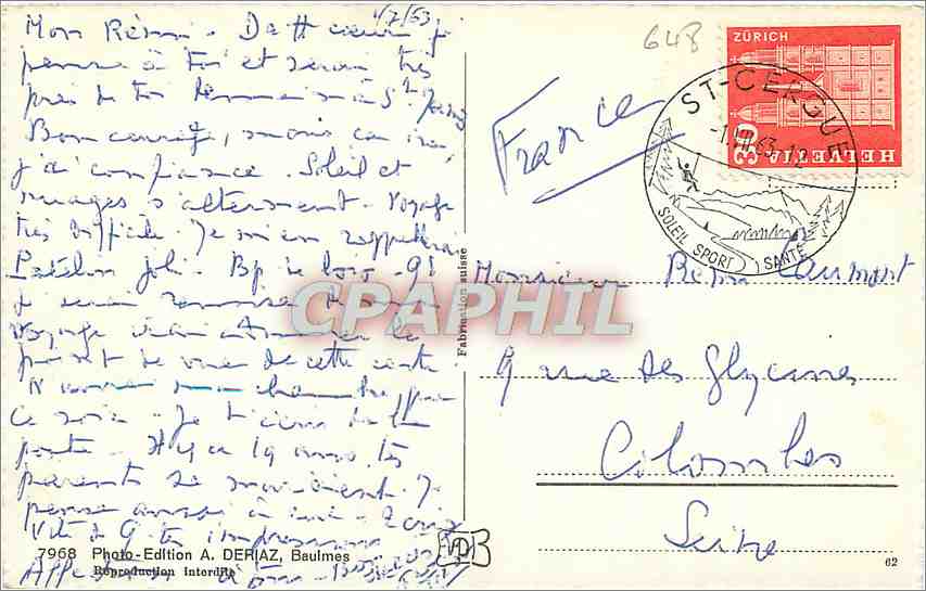 CPM Le Mont Blanc et le Leman vus de St Cergue  — Verso