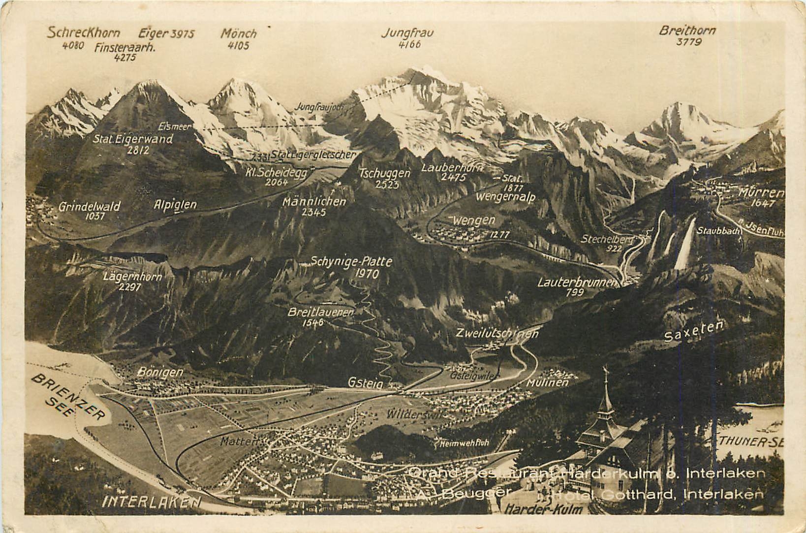 CPA Grand restaurant Harderkulm ob Interlaken A Beugger hotel Gotthard Interlaken 