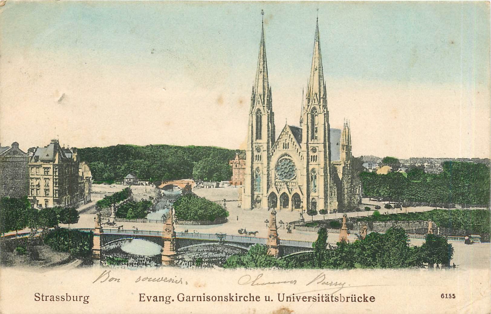 CPA Strassburg Evang Garnisonskirche u Universitatsbrucke 