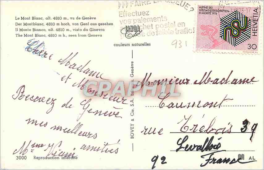 CPM Le Mont Blanc vu de Geneve  — Verso