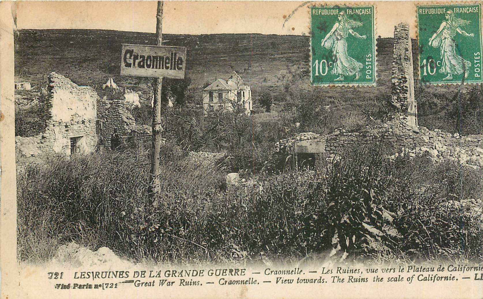 CPA Les ruines de la grande guerre Craonnelle les ruines vue vers le Plateau de Californie  Militari