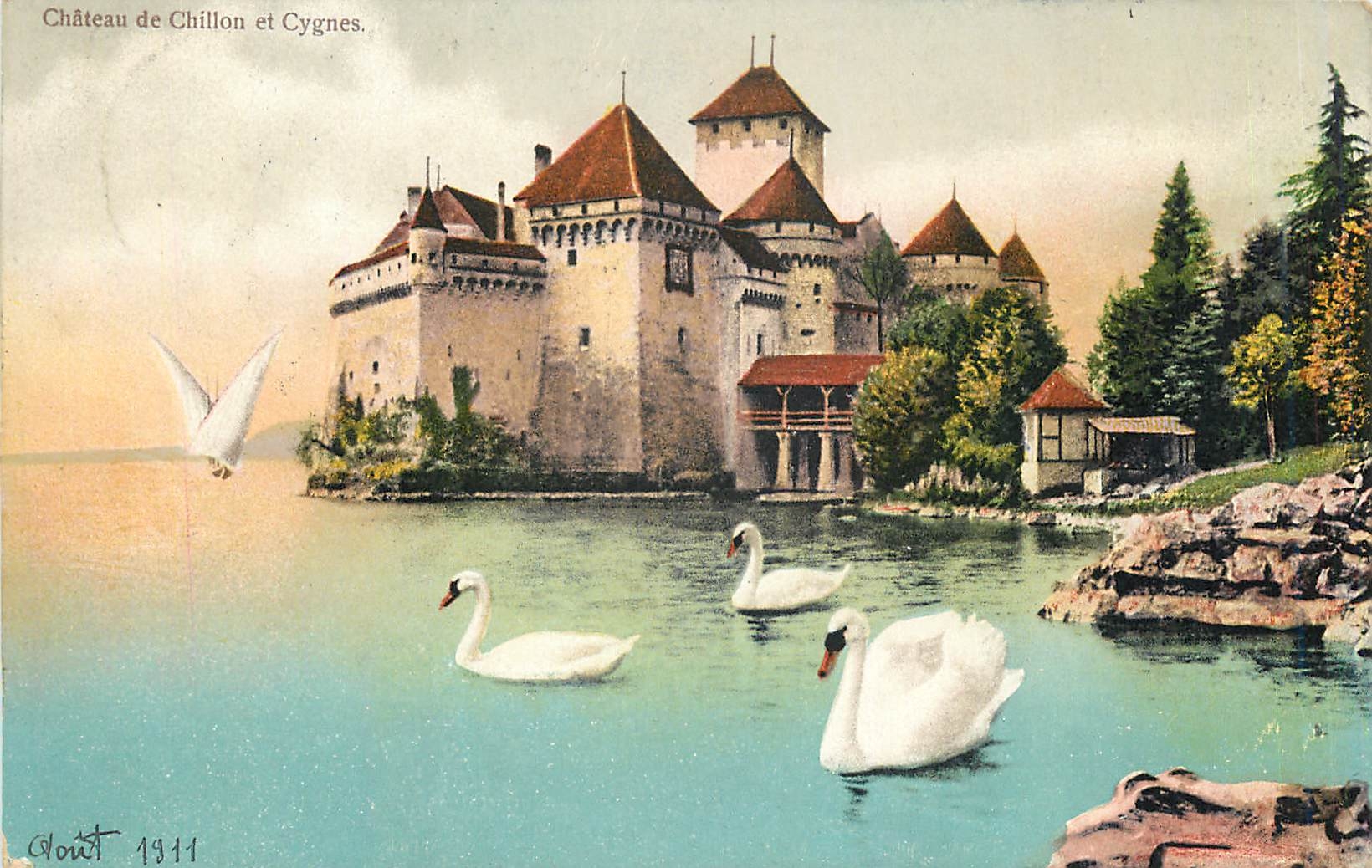 CPA Chateau de Chillon et Cygnes Cygnes