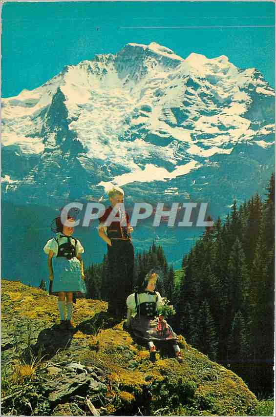 CPM Berner Oberland Trachtenkinder mit Lungfrau Folklore Enfants