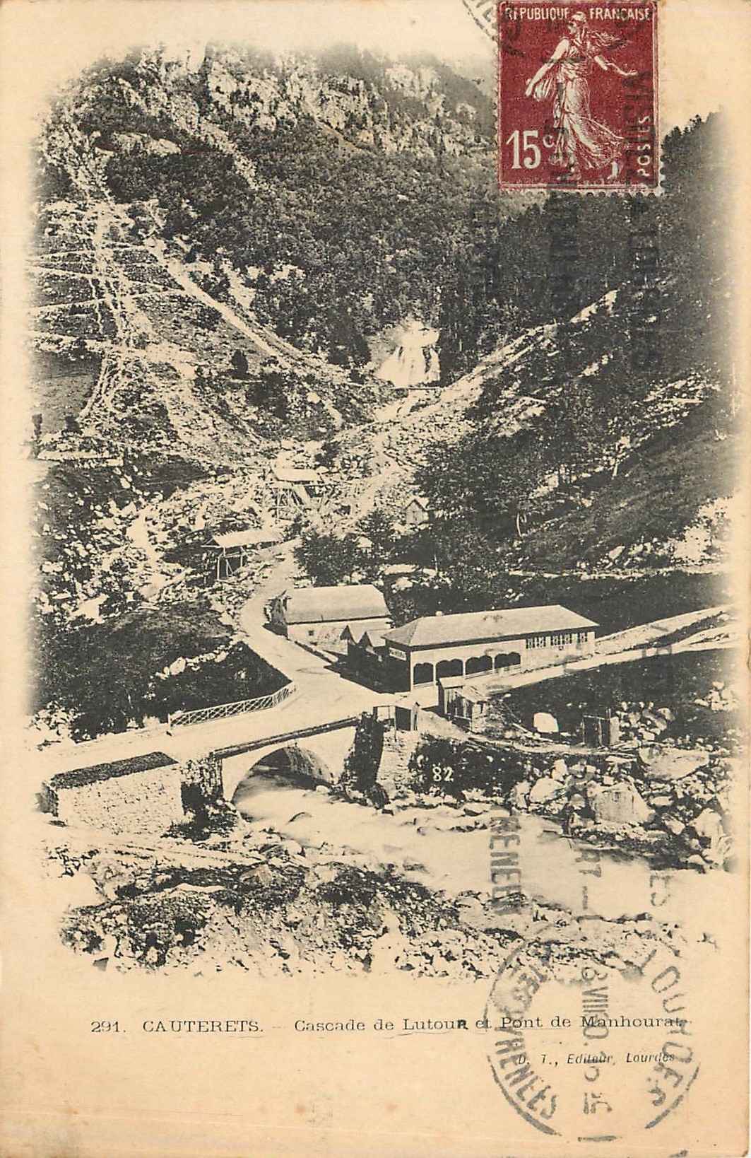 CPA Cauterets cascade de Lutour et pont de Monhourat 